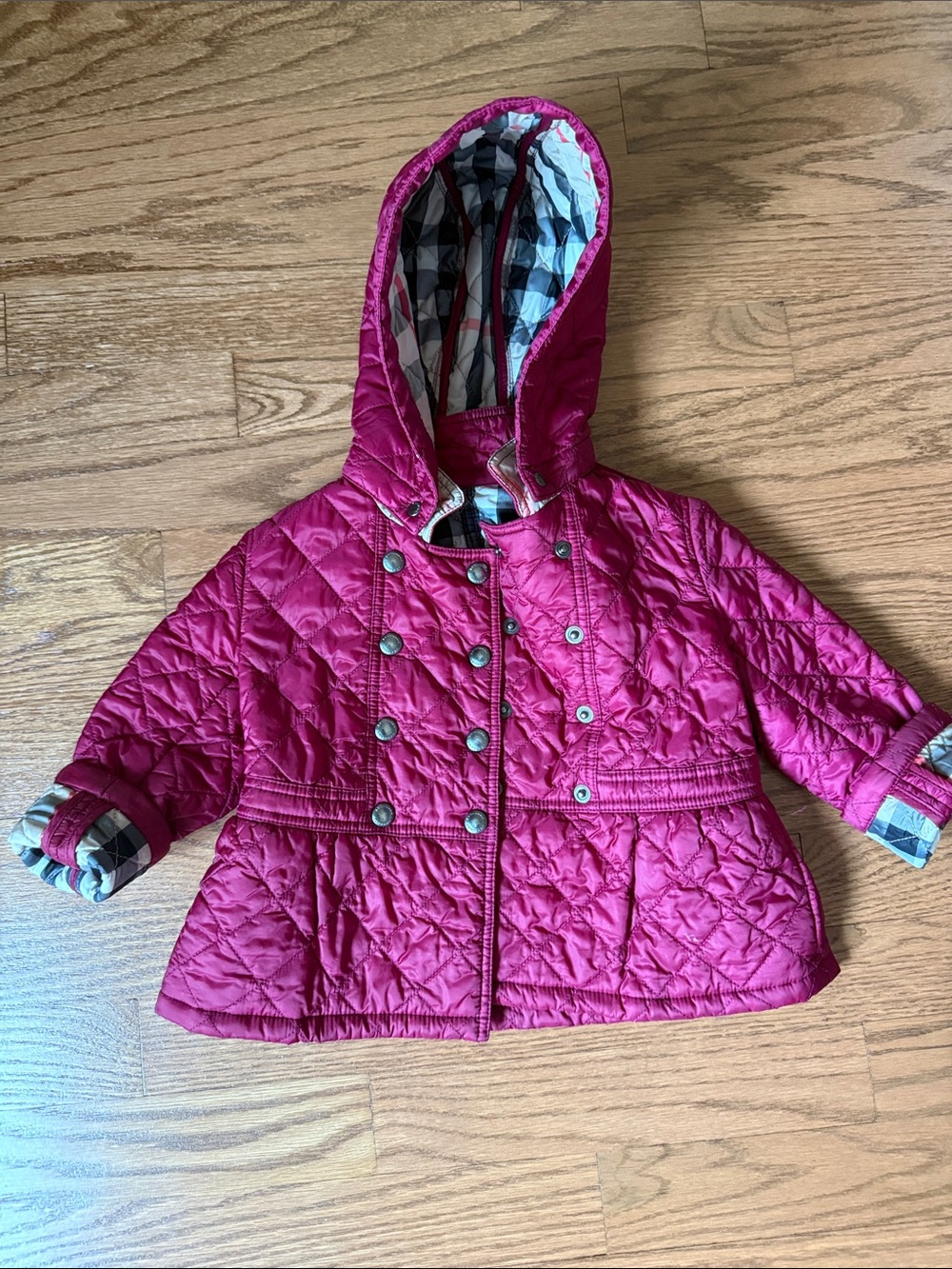 Burberry Girls' Quilted Hooded Puffer in Fuchsia